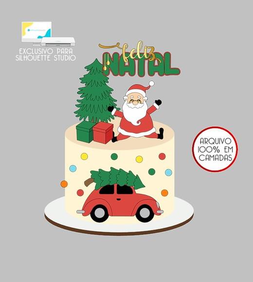 567 - Arquivo Topo de Bolo Natal Fusca Papai Noel