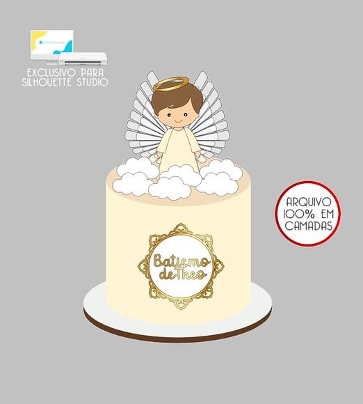 560 - Arquivo Topo de Bolo Batizado Anjinho Menino
