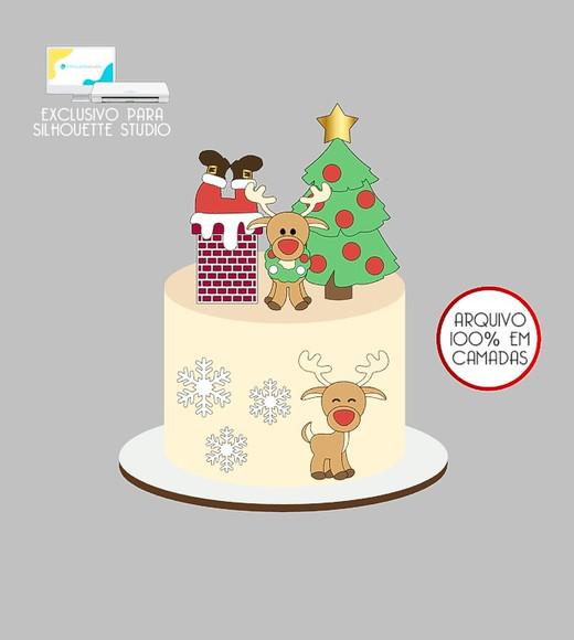 571 - Arquivo Topo de Bolo Natal Papai Noel Chaminé