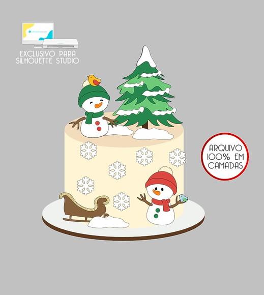 568 - Arquivo Topo de Bolo Natal Boneco de Neve