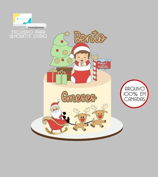 570 - Arquivo Topo de Bolo Natal Menino Papai Noel Renas