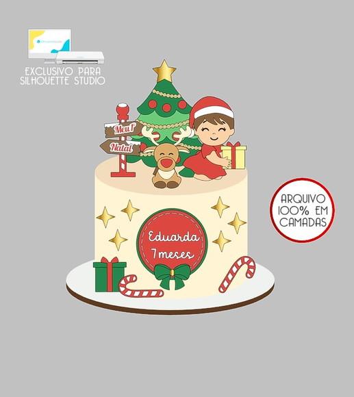 579 - Arquivo Topo de Bolo Natal Menina Rena