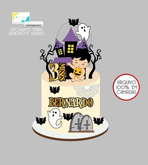 585 - Arquivo Topo de Bolo Halloween Menino Abóbora