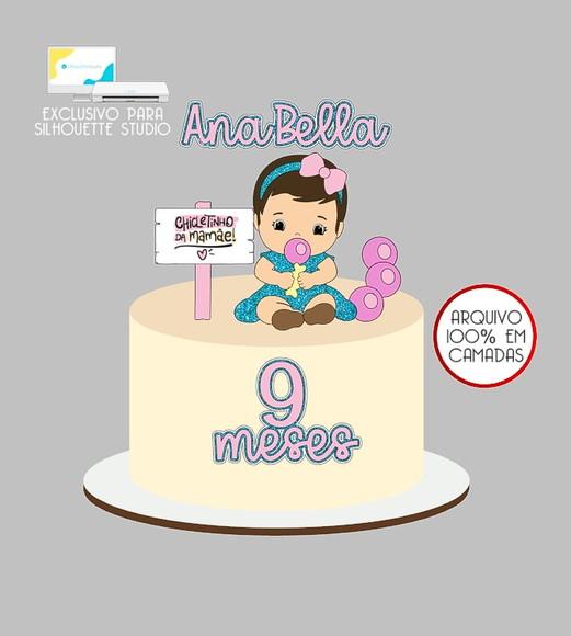 593 - Arquivo Topo de Bolo Menina Chicletinho da Mamãe