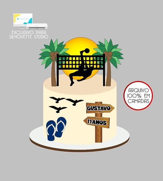 589 - Arquivo Topo de Bolo Praia Futevôlei