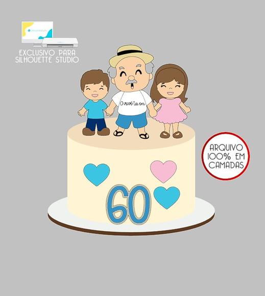 597 - Arquivo Topo de Bolo Vovô Netos Menina Menino