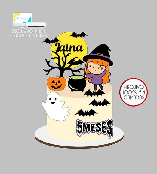 596 - Arquivo Topo de Bolo Halloween Bruxinha