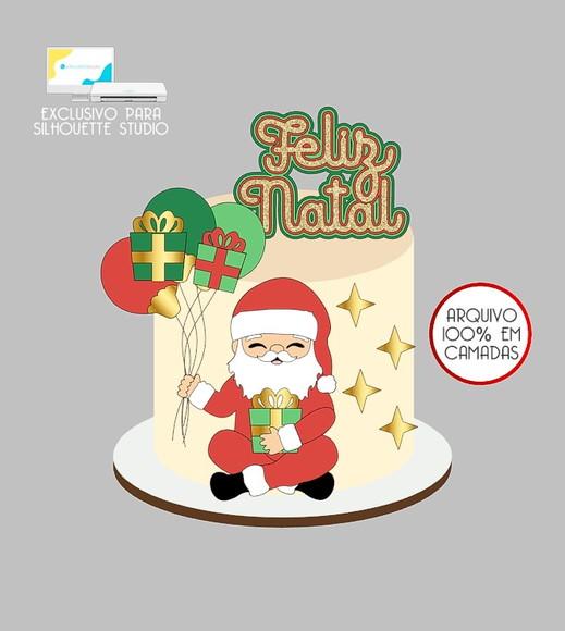 605 - Arquivo Topo de Bolo Natal Papai Noel Balões