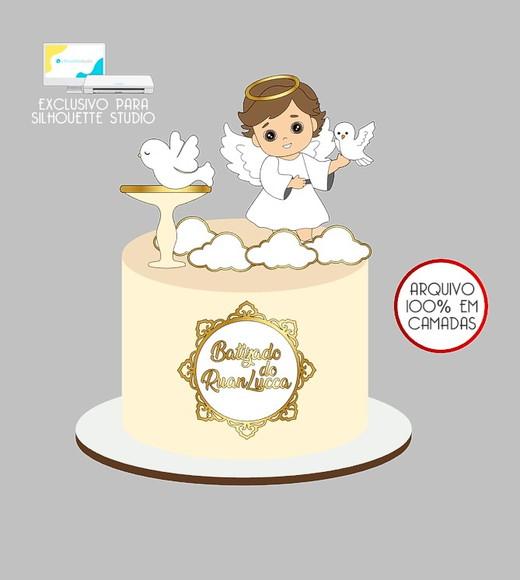 608 - Arquivo Topo de Bolo Batizado Anjinho Menino