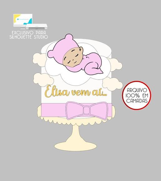 62 - Arquivo Topo de Bolo Bebê Chá Menina
