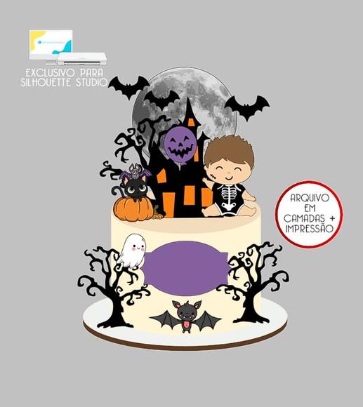 619 - Arquivo Topo de Bolo Halloween Menino Esqueleto