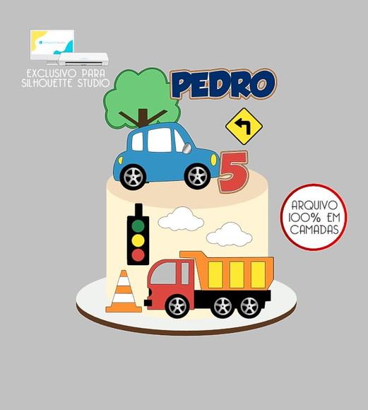 631 - Arquivo Topo de Bolo Carrinhos Carro Caminhão