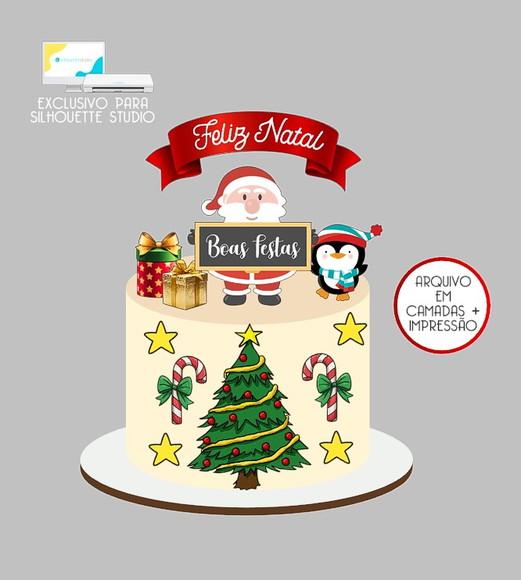 664 - Arquivo Topo de Bolo Natal Papai Noel