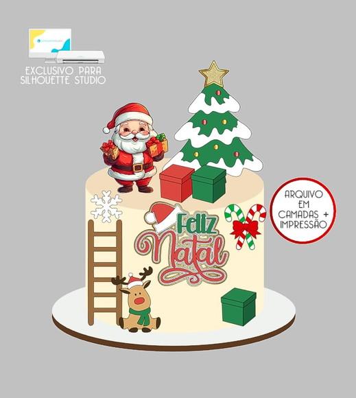 671- Arquivo Topo de Bolo Natal Papai Noel Rena