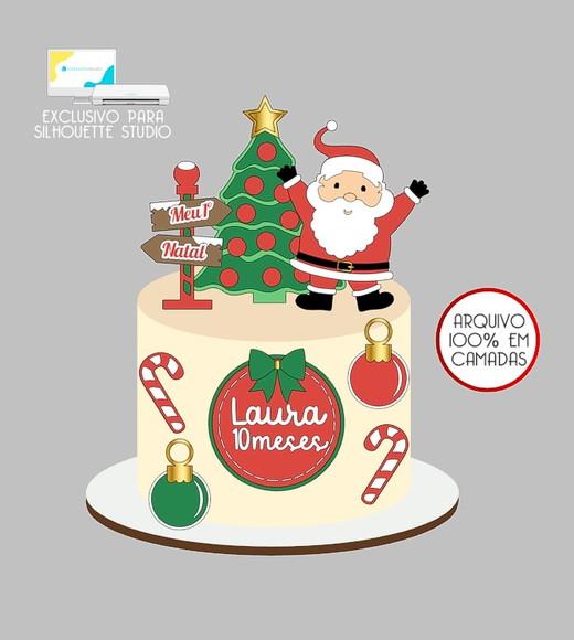675 - Arquivo Topo de Bolo Natal Papai Noel