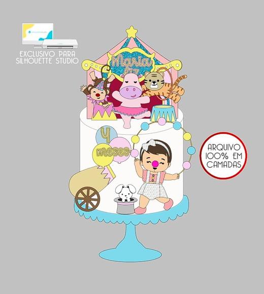 68 - Arquivo Topo de Bolo Circo Menina