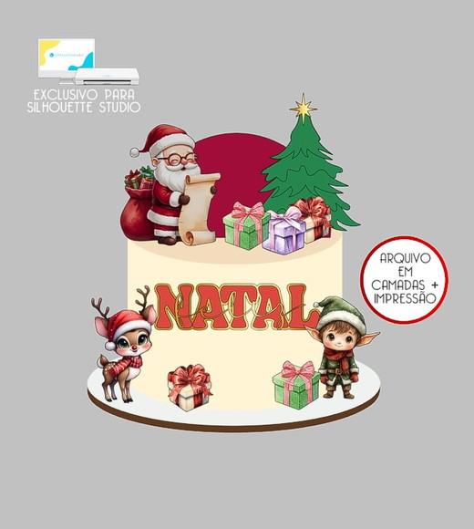 702 - Arquivo Topo de Bolo Natal Papai Noel Rena