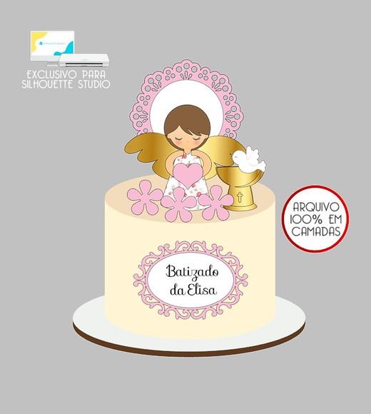 722 - Arquivo Topo de Bolo Batizado Anjinha Menina