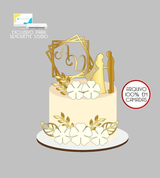 728 - Arquivo Topo de Bolo Casamento Bodas Casal