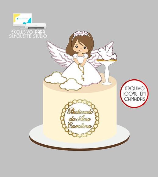 757 - Arquivo Topo de Bolo Batizado Anjinha Menina