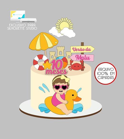 765 - Arquivo Topo de Bolo Praia Pool Party Menina