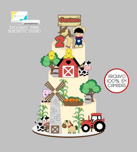 784 - Arquivo Topo de Bolo Fazendinha