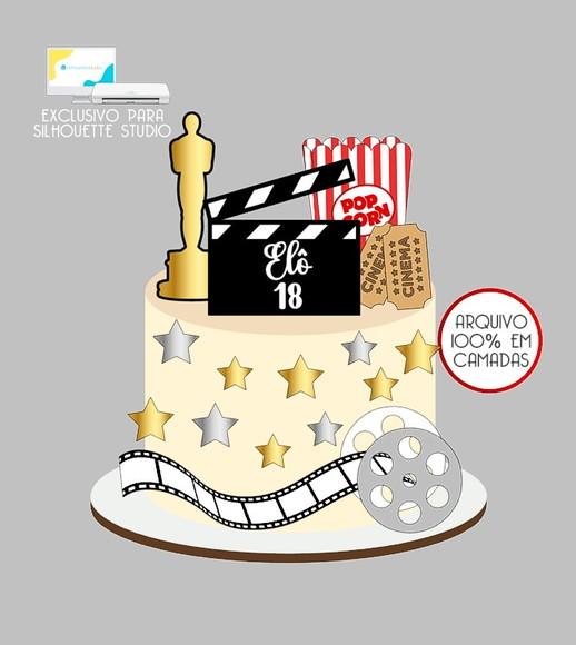 860 - Arquivo Topo de Bolo Cinema Pipoca Oscar