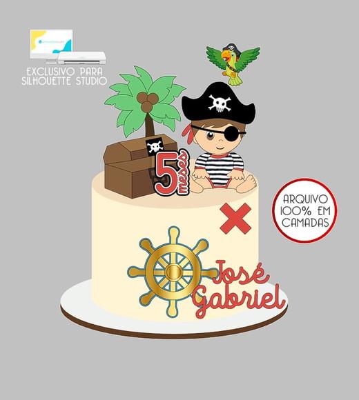 867 - Arquivo Topo de Bolo Pirata Baú 3d