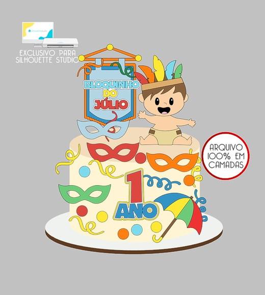 869 - Arquivo Topo de Bolo Carnaval Menino Índio