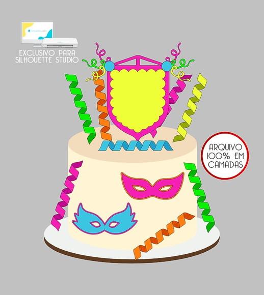 864 - Arquivo Topo de Bolo Carnaval Máscaras