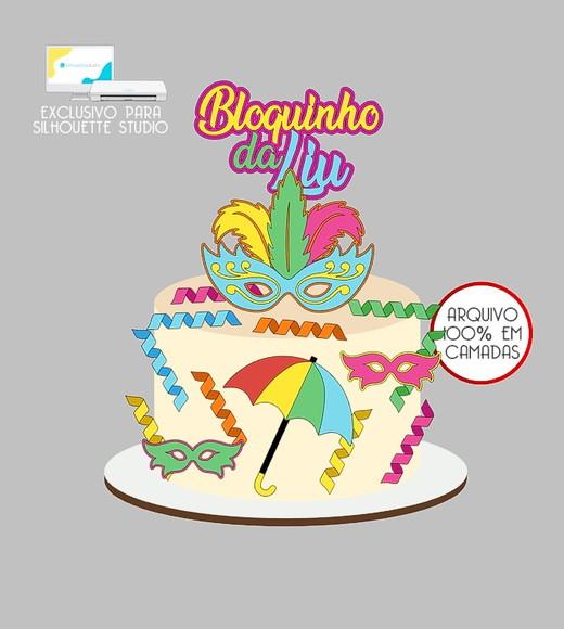 877 - Arquivo Topo de Bolo Carnaval Frevo Máscaras