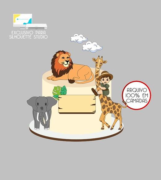 949 - Arquivo Topo de Bolo Safari Menino Girafa