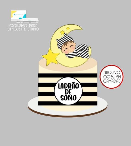 956 - Arquivo Topo de Bolo Menino na Lua Ladrão de Sono