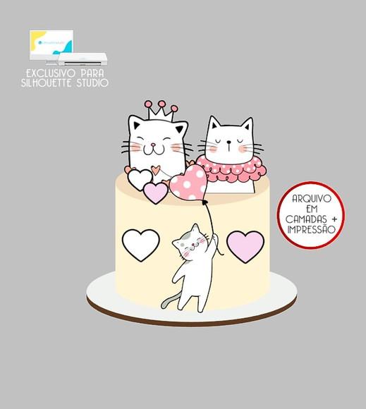 961 - Arquivo Topo de Bolo Gatos Gatinhos