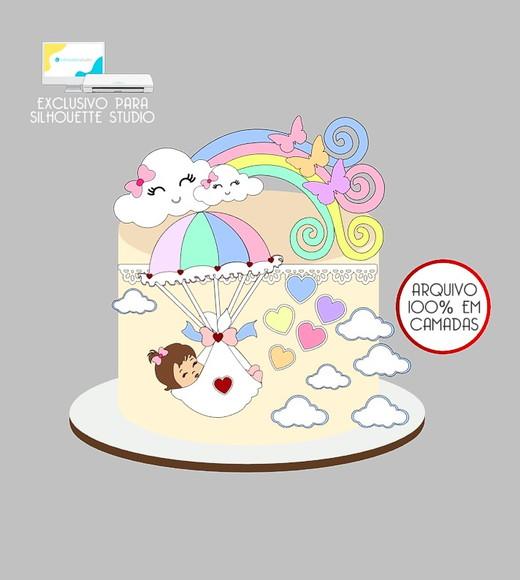 974 - Arquivo Topo de Bolo Chuva de Amor Arco-íris Bebê