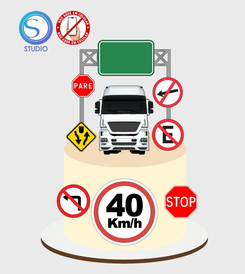 4297 - Arquivo Topo de Bolo Caminhão Carreta Placas Trânsito