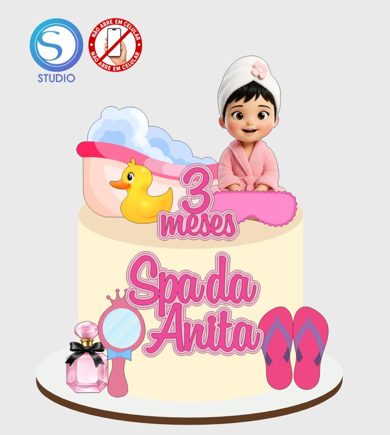 4323 - Arquivo Topo de Bolo Spa Banho Menina