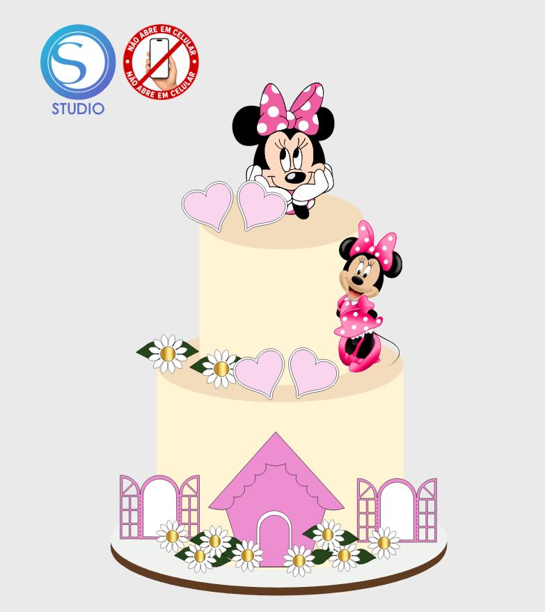 4340 - Arquivo Topo de Bolo Minnie Rosa