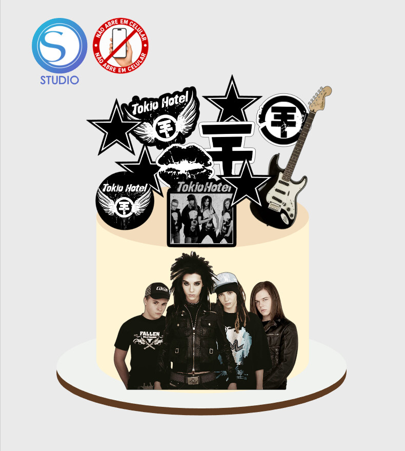 4408 - Arquivo Topo de Bolo Tokio Hotel Rock And Roll