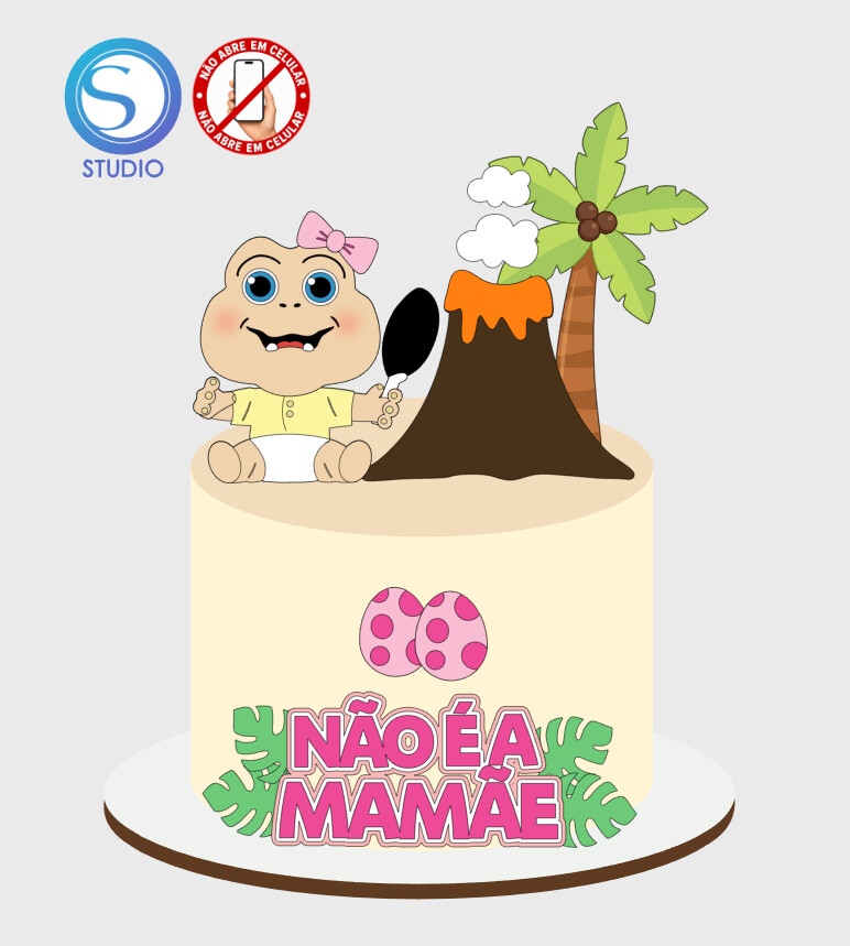 4417 - Arquivo Topo de Bolo Baby menina Família Dinossauros