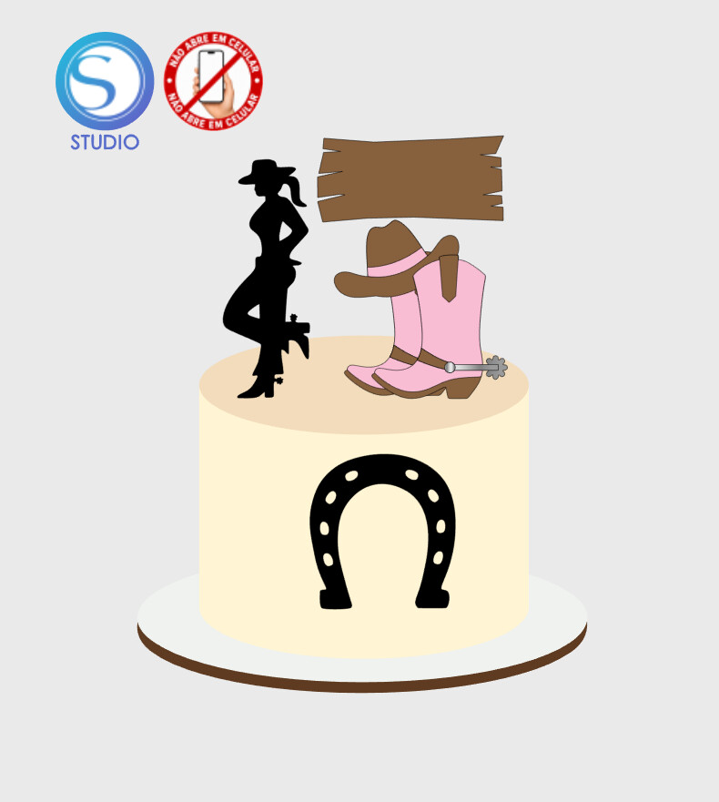 4452 - Arquivo Topo de Bolo Boiadeira Cowgirl