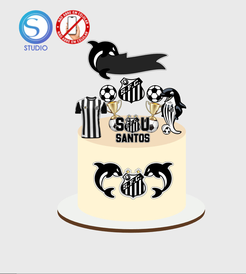 4457 - Arquivo Topo de Bolo Futebol Santos
