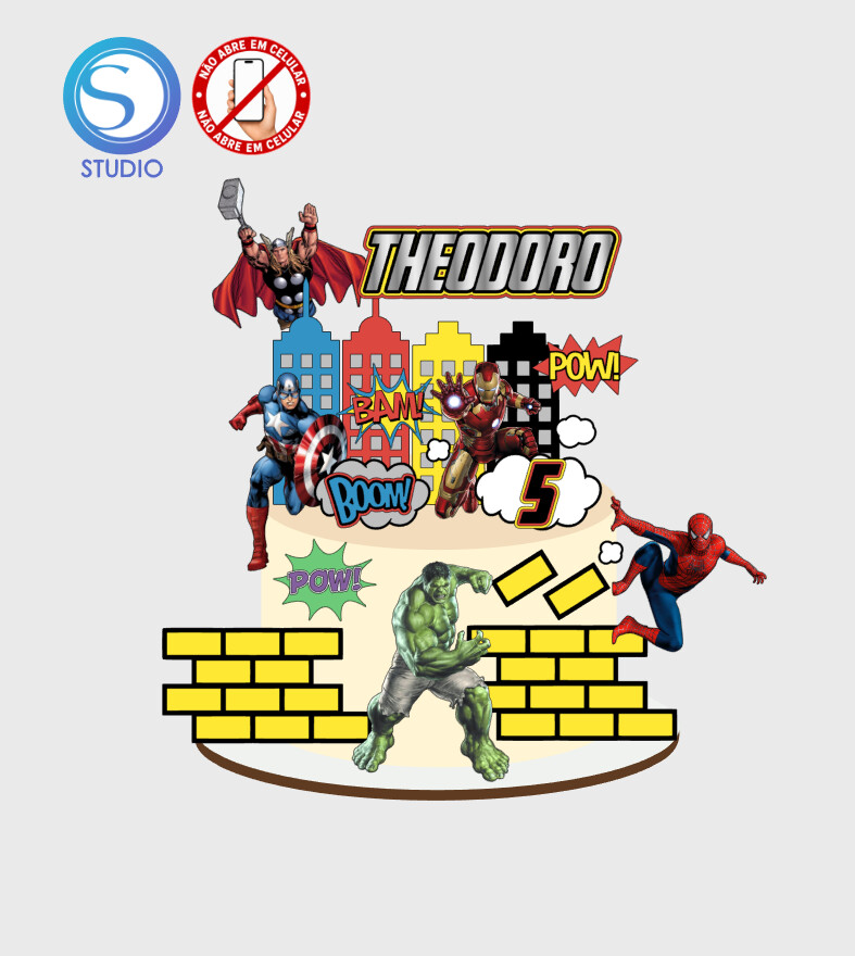 4474 - Arquivo Topo de Bolo Vingadores Super Heróis