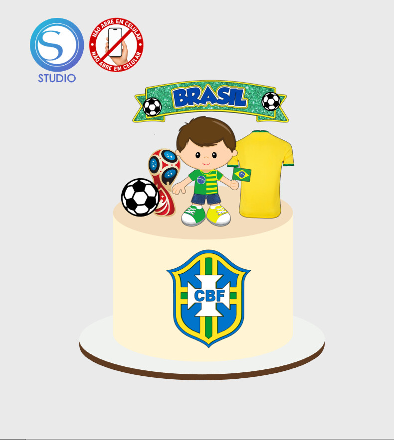4477 - Arquivo Topo de Bolo Copa do Mundo Brasil Menino
