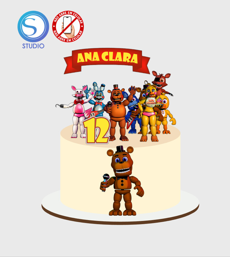 4507 - Arquivo Topo de Bolo Animatronics Five Nights at Freddy's