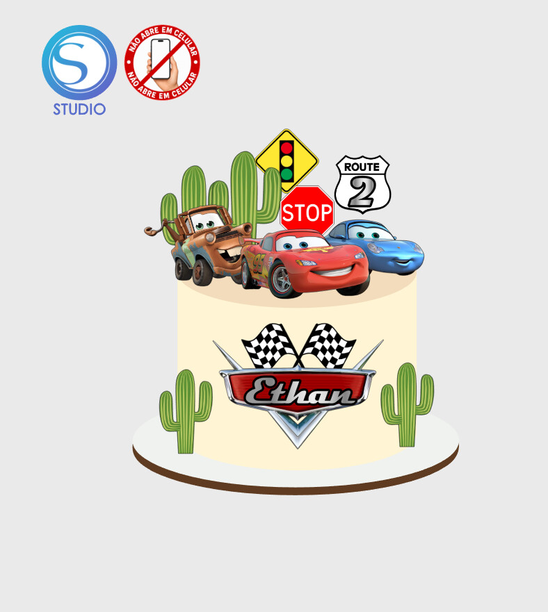 4596 - Arquivo Topo de Bolo Carros Disney