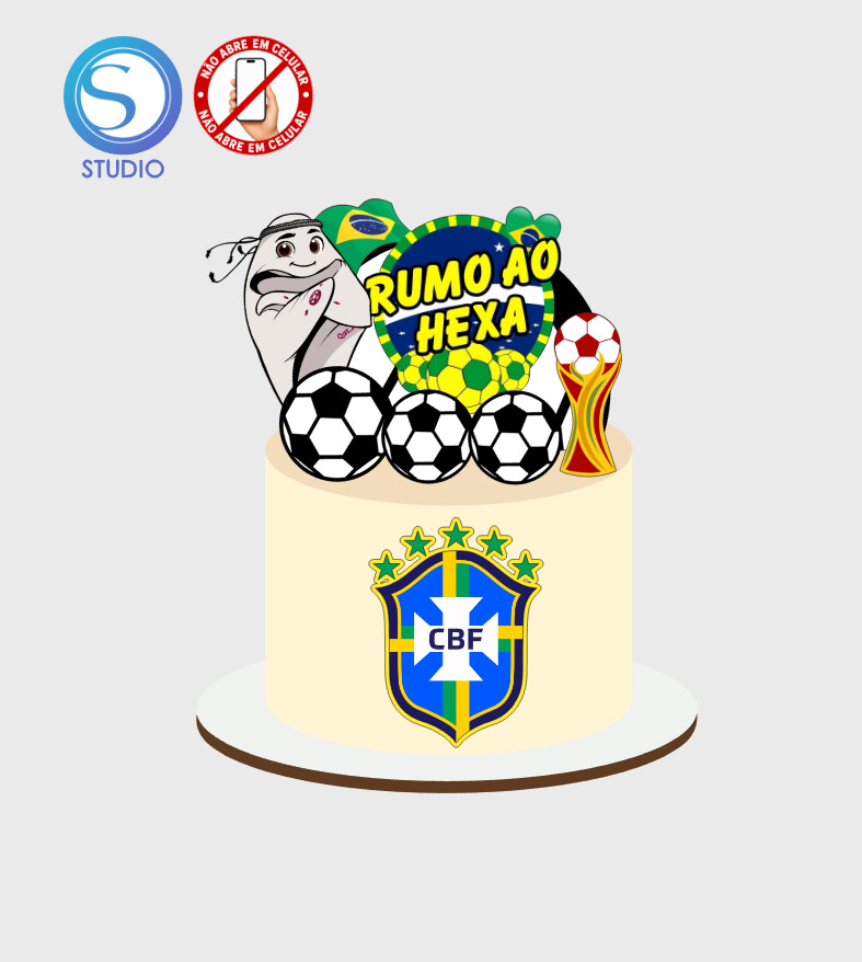 4630 - Arquivo Topo de Bolo Copa do Mundo Brasil Rumo ao Hexa