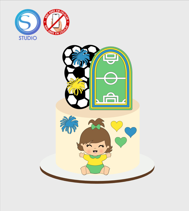 4652 - Arquivo Topo de Bolo Copa do Mundo Brasil Menina Baby
