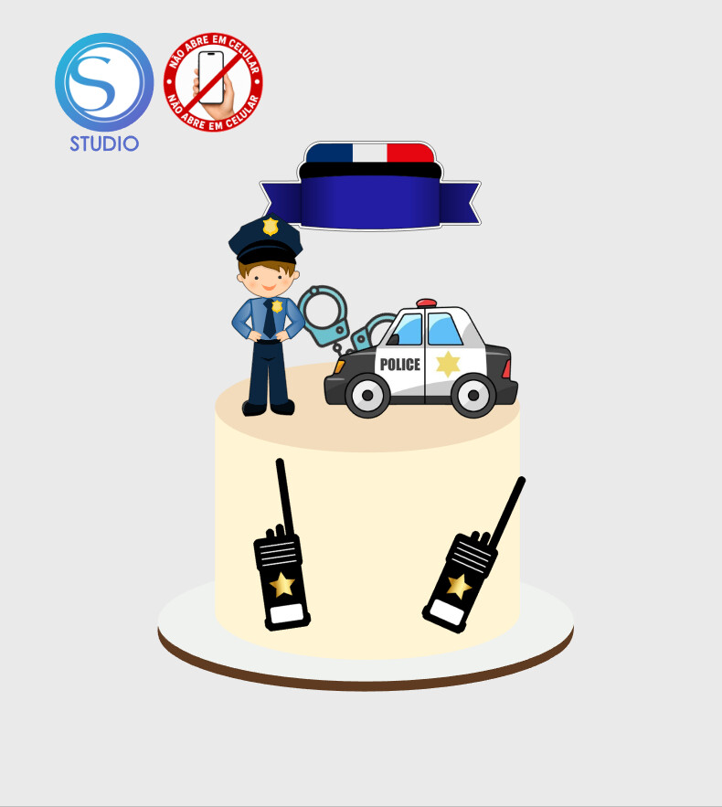 4676 - Arquivo Topo de Bolo Policial Polícia Menino