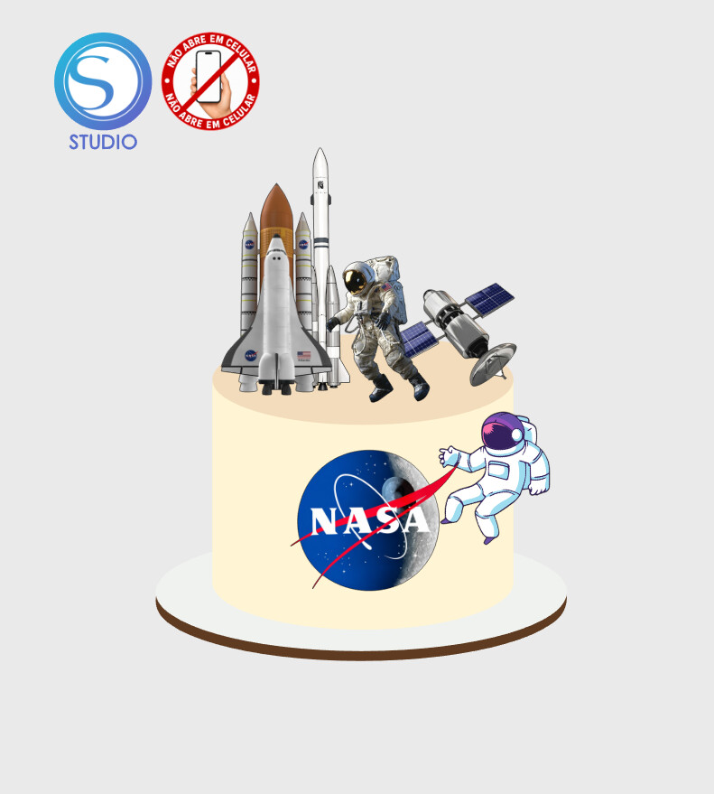 4677 - Arquivo Topo de Bolo Astronauta Foguete Nasa